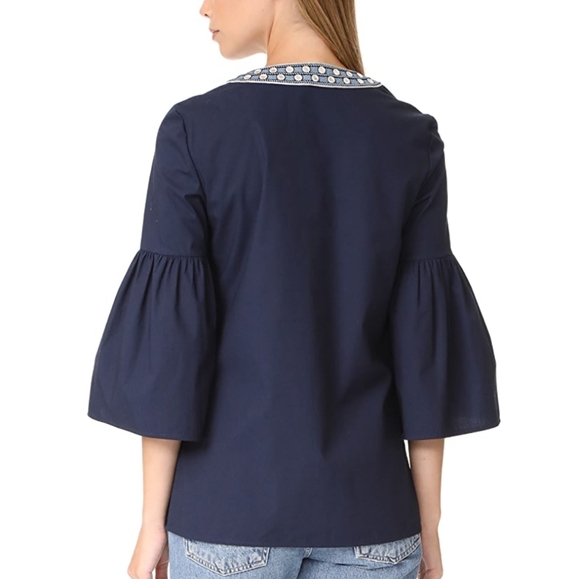 🍒NWT🍒 TORY BURCH POPLIN BOHO BELL SLEEVES TOP - Picture 4 of 5